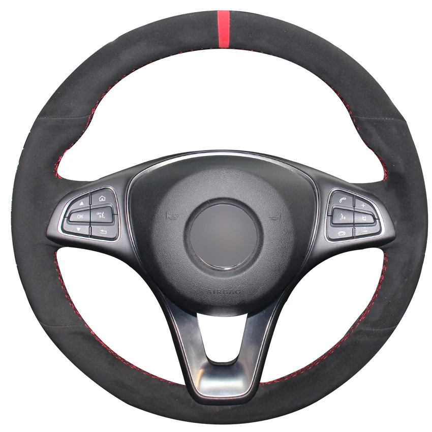 

Hand-stitched Black Suede Car Steering Wheel Cover for Mercedes Benz C180 C200 C260 C300 B200 E200 E300 CLS260 CLS3