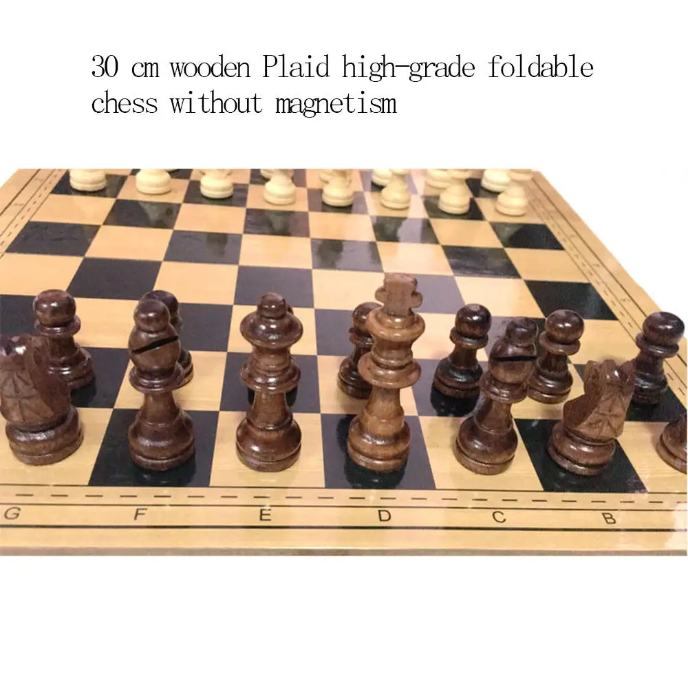 

Wooden Chess Set Wood Board Hand Carved Crafted Pieces Folding Game Vintage for Wood Arts Crafts Tool DIY