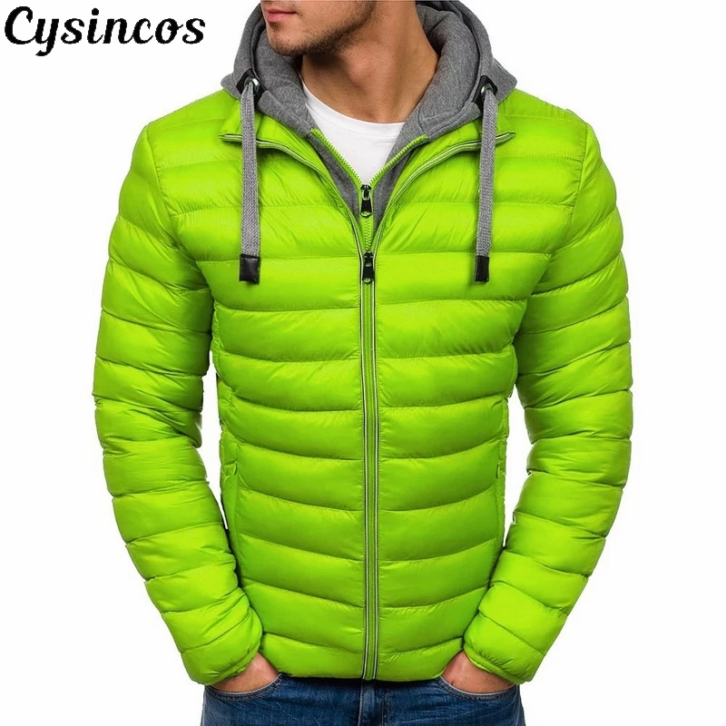 Мужская парка с капюшоном CYSINCOS повседневная хлопковая куртка на молнии теплая в