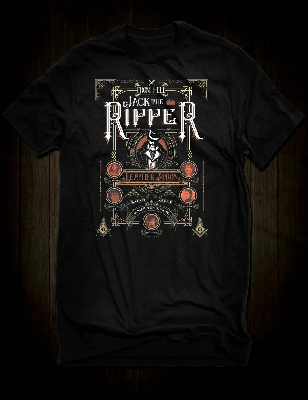 

New Black Jack The Ripper T-Shirt Whitechapel Murder Tee Leather Apron Saucy Basic Models Tops TEE Shirt