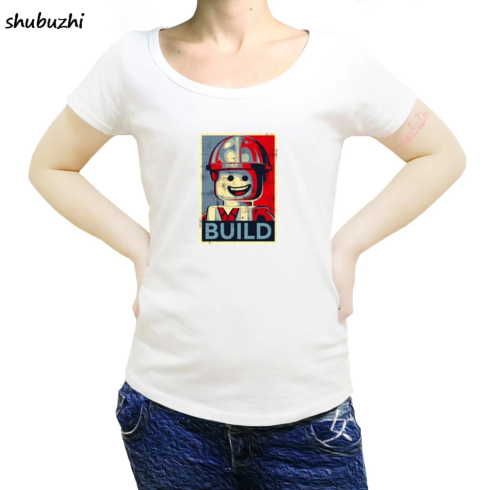 Фото LEGO THE MOVIE EMMET BUILD EVERYTHIN IS AWESOME футболка женская с рисунком Женская модная Бесплатная