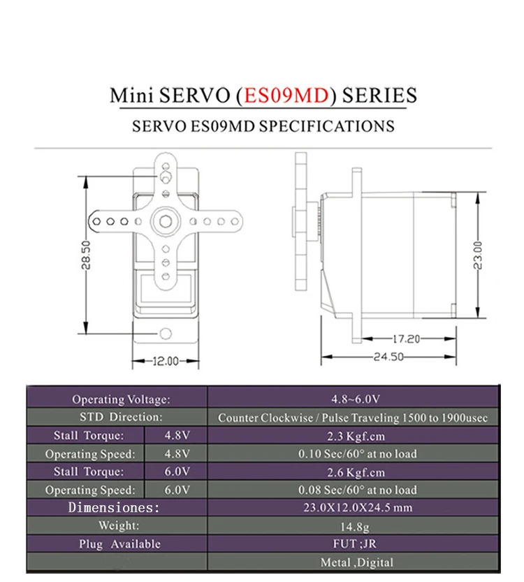 Сервопривод ES09MD 4 8-6 В 1 шт. цифровые сервоприводы металлические шестерни с