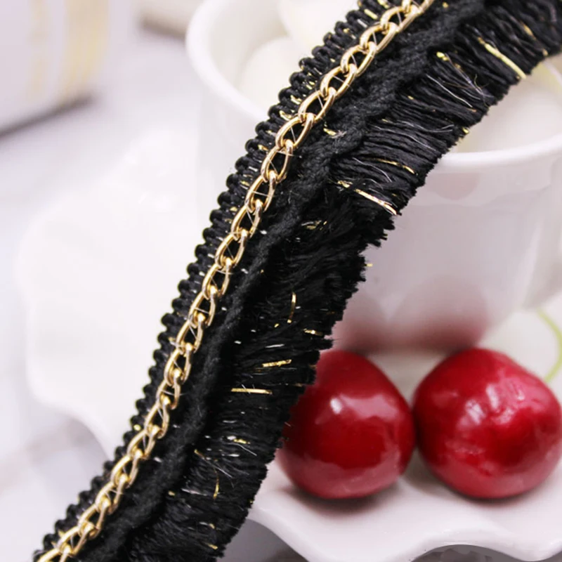 

0.9m(1 Yard) Polyester Fringe Tassel Trim Lace With Metal Chain Decorative Ribbon Women Dress Bag Hat Garment Sewing Supply 22mm