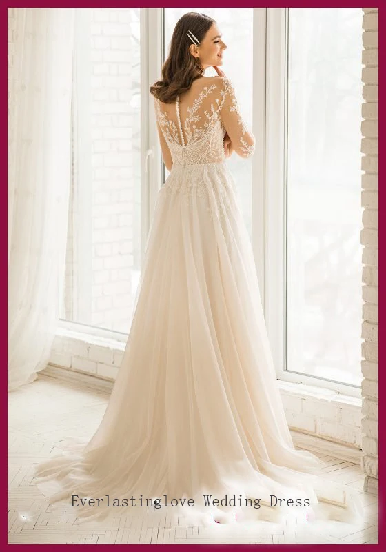 Романтические кружевные свадебные платья а-силуэта Bateau прозрачные Свадебные с