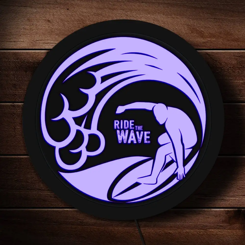 Ride The Wave Серфинг Спорт Многоцветное изменение света стены Surf Rider Ocean Art Декоративный светодиодный неоновый знак Подарок для серфера.