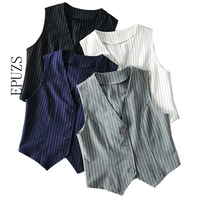 

Женский офисный жилет в полоску, элегантный укороченный топ с V-образным вырезом, деловая офисная одежда для работы, верхняя одежда