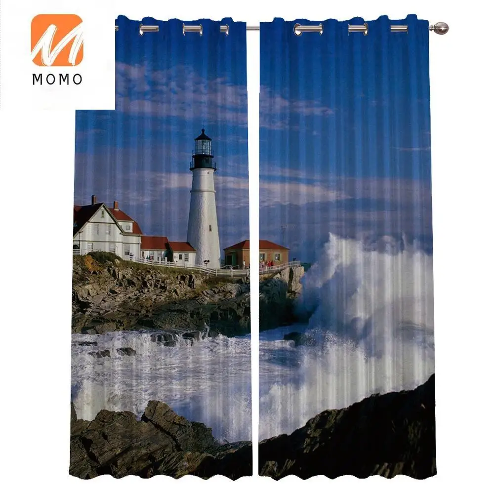 

Anchor Navy Style 100% Polyester Fabric Blackout Hotel Window Curtains