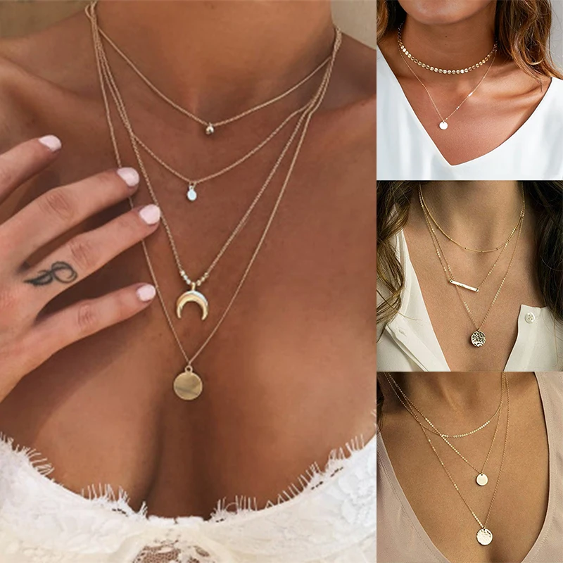 Многослойное геометрическое регулируемое многослойное ожерелье с бусинами