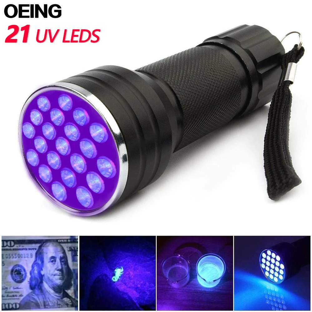 

21 LED UV Flashlight Handheld Torch 395-400nm Ultra Violet Black Light for AAA Battery Dogs, Pet Stains, Bed Bugs, Scorpions