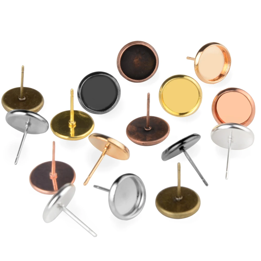

50pcs/lot Blank Earring Base Cabochon Cameo Base 8 10 12 14 16 18 20 mm Flat Earring Setting Supplies Jewelry Components