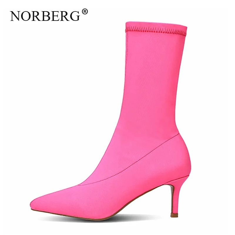 Новые Модные ботильоны эластичные на высоком тонком каблуке Женская обувь с