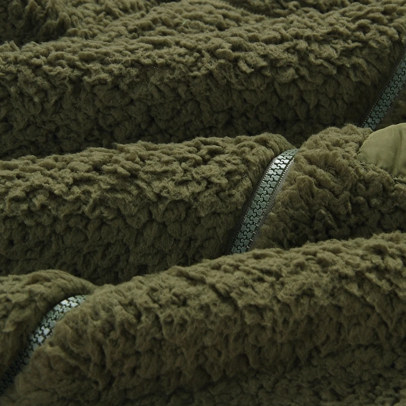 

Women Winter Fuzzy Plush Thin Jacket Stand Collar Zipper Up Warm Outerwear Solid Color Fake Pocket Decorative Coat Casual Street