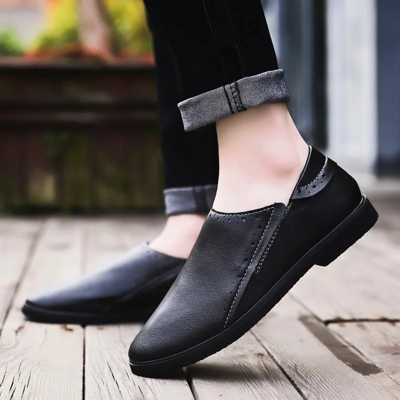 men Shoes Fashion Leather Slip-on Casual Soft Moccasins Comfortable outdoor Flat Men Black Driving Cool Loafers | Обувь