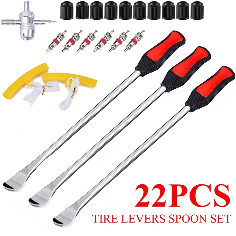 

22 шт шины для легковых автомобилей рычаги ложка комплект мотоцикл шины для смены инструментов железа ложка для шины с колпачки вентиля
