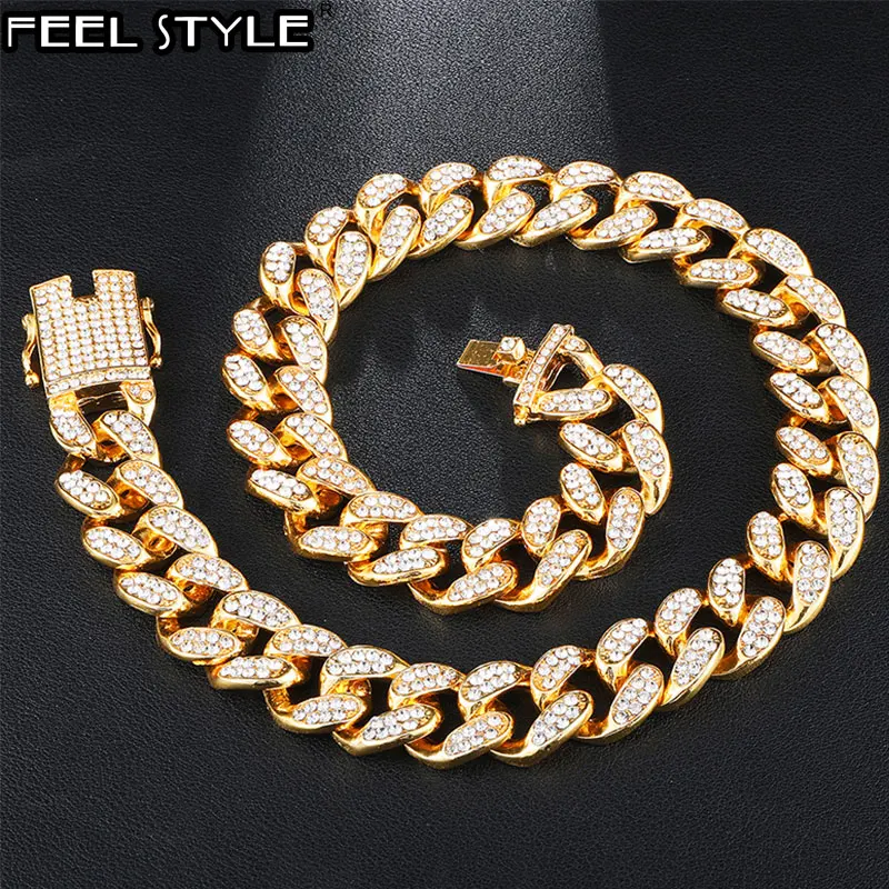 1 Набор 20 мм золото полностью покрытые стразами Miami Curb кубинская цепочка CZ Bling Rapper