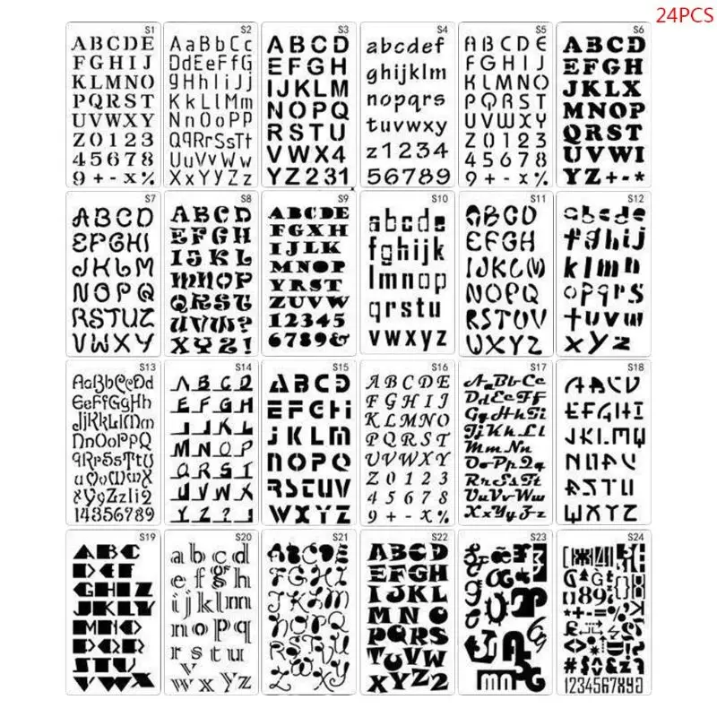 

24pcs/set Alphabet Letters Drawing Template Stencil Painting Embossing Scrapbook