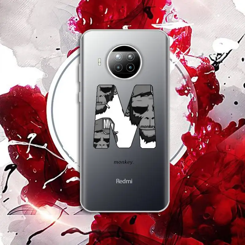 

MONKEY design letter animal Phone Case Transparent for Xiaomi Redmi note 10 t 8 9 pro lite 11 high quality capa shell