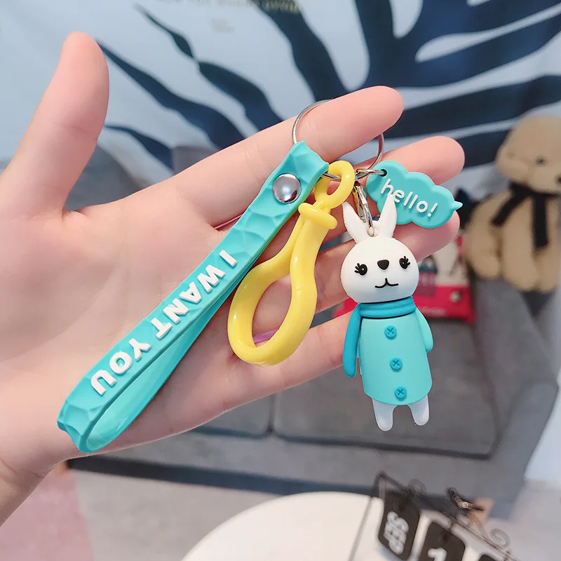

INS Explosion Cute Rabbit Keychain Mr. Rabbit Soft Rubber Animal Doll Keyring Bag Pendant Car Ornaments Cartoon Rabbit Keychains