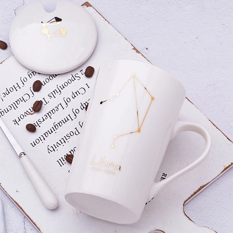 12 кружки с созвездиями крышками и ложками 450 мл керамическая креативная кофейная