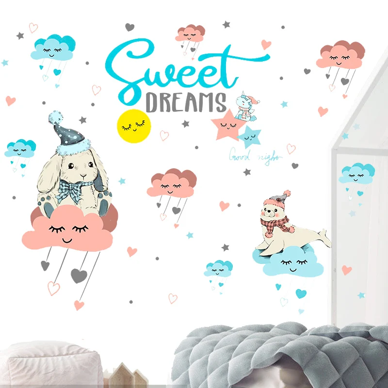 

Big Funny Dream Rabbits Wall Sticker Children's Room Bedroom Decor DIY Wall Sweet Dreams Self Adhesive Stickers