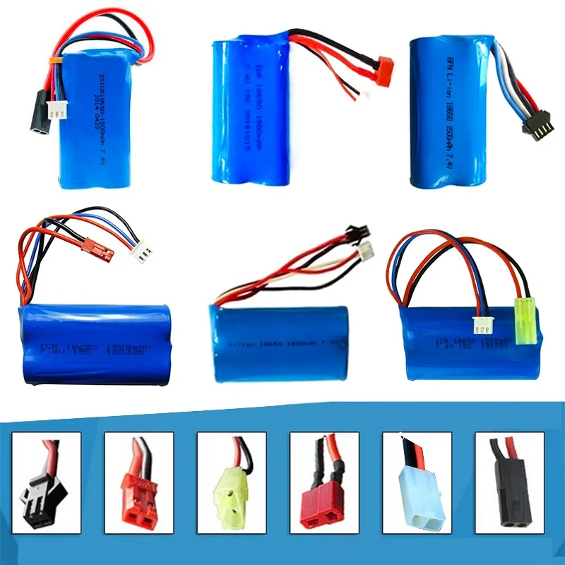 

7.4V 1500mAh Lipo battery With USB Charger For FT009 RC Boat 12428 battery Lipo 2S 7.4 V 1500 mah 18650 2S JST SM T PLUG