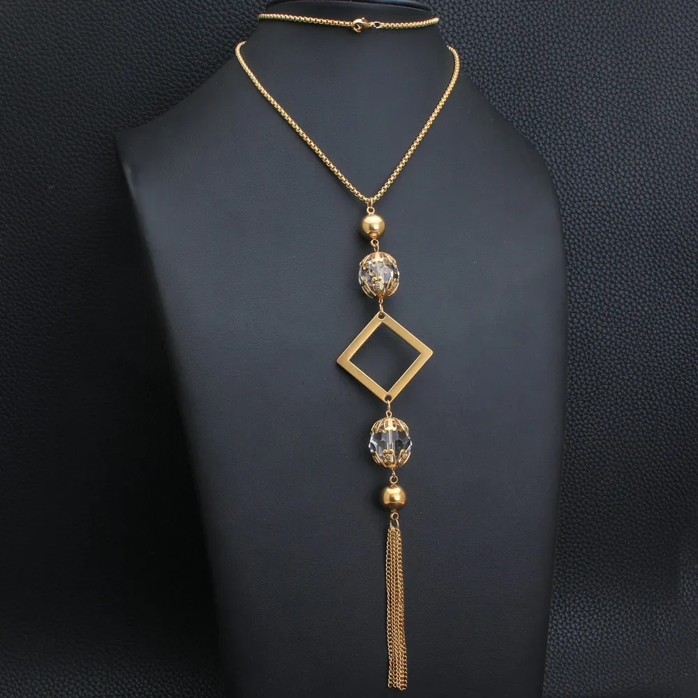 Длинный очаровательный свитер золотого цвета из нержавеющей стали ювелирное