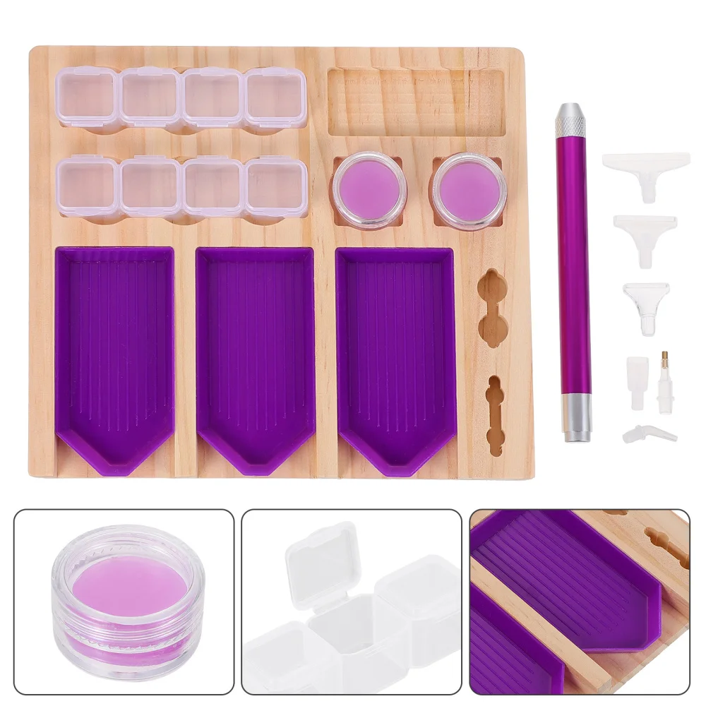 

1 Set Diamond Bead Painting Tools Tray Organizer Wooden Drill Painting Tray Jar
