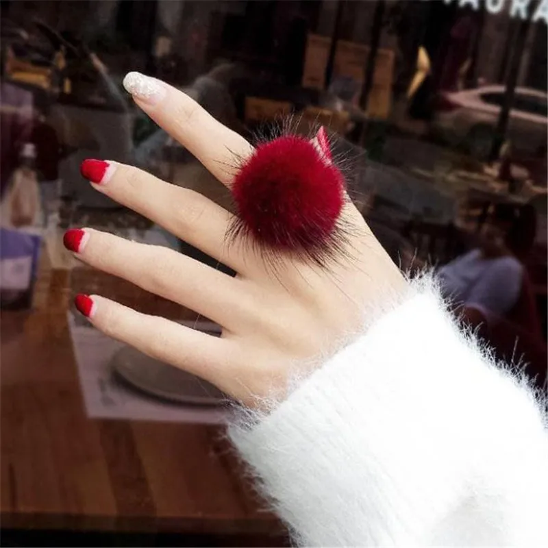 1 шт. модные милые мягкие пушистые Регулируемые кольца с меховым помпоном для