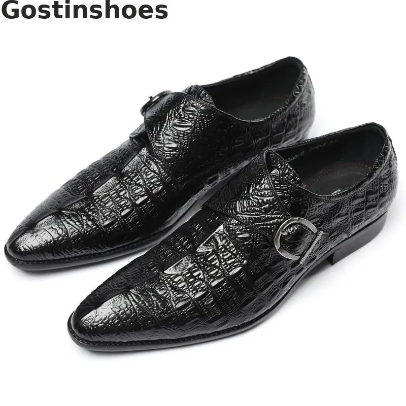 Мужские туфли на ремешке из натуральной кожи цвет черный коричневый модельные с