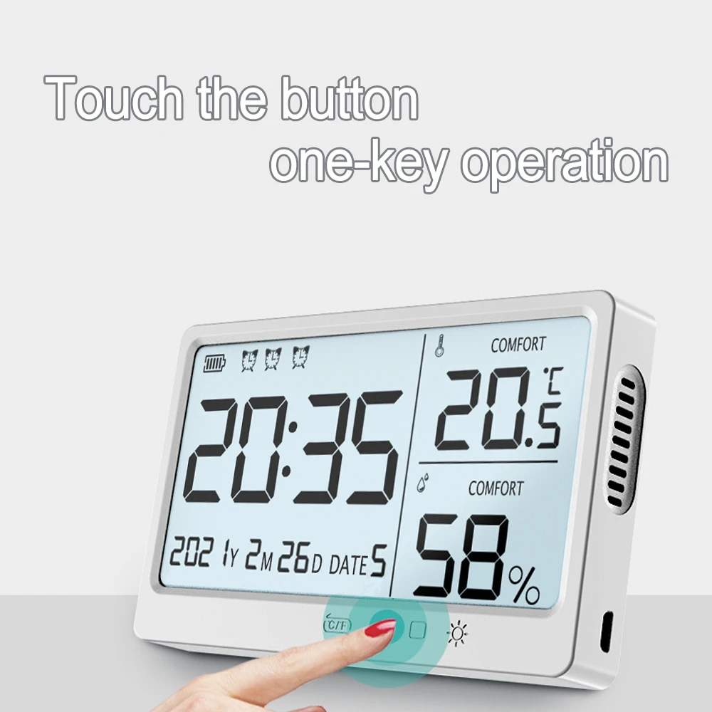 

LCD Electronic Temperature Humidity Meter Electronic High Precisions Temperature Hygrometer Alarm Clock 2 In 1 Temperature Meter