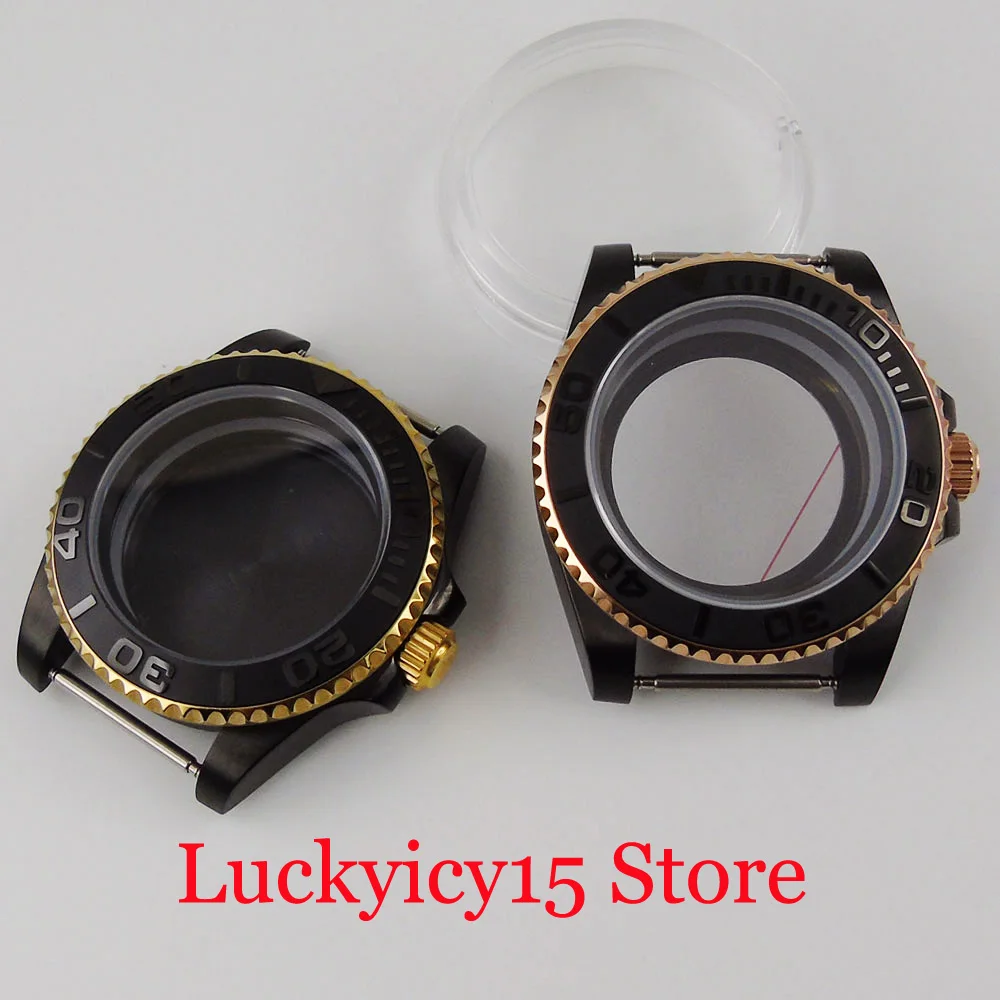 

New Rose Gold/Gold Coated Bezel Watch Case for NH35 NH36 Brushed Insert Seeing Open Screw Backcover Plain Sapphire Glass