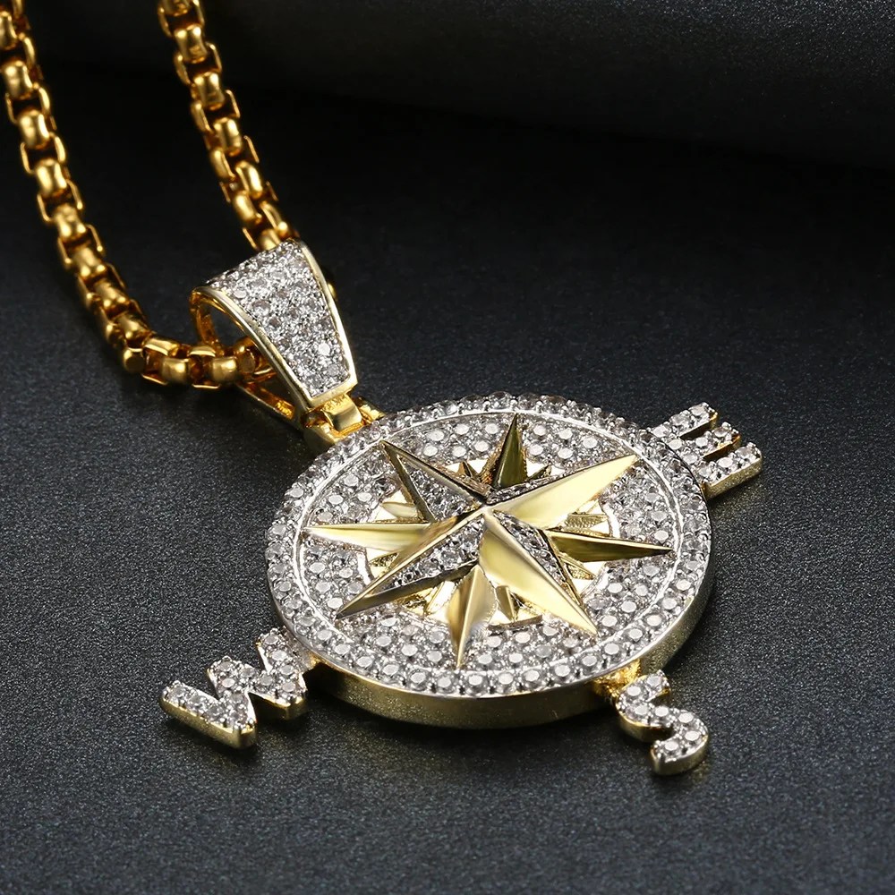 Мужские ожерелья с подвеской в форме компаса стиле хип хоп модные подвески
