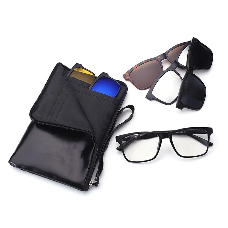 

HAILIKAIYU Fashion Unisex TR90 Pptical Frame With 5 Sun Lenses Clip on Polarized Sunglass Night Vision Magnetic Spectacle Frames