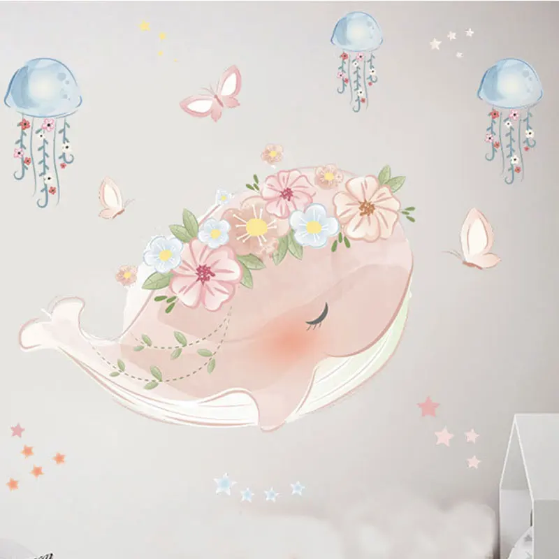 Милый Розовый Кит венок Медузы декоративные наклейки DIY домашний настенный
