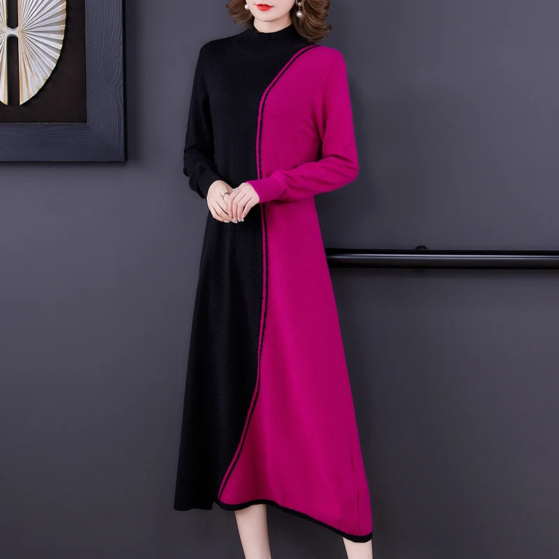 

Autumn Winter Black Patchwork Knitted Cotton Pullovers Women Korean Vintage Top Sweater Elegant high quality Casual Coat Sweater