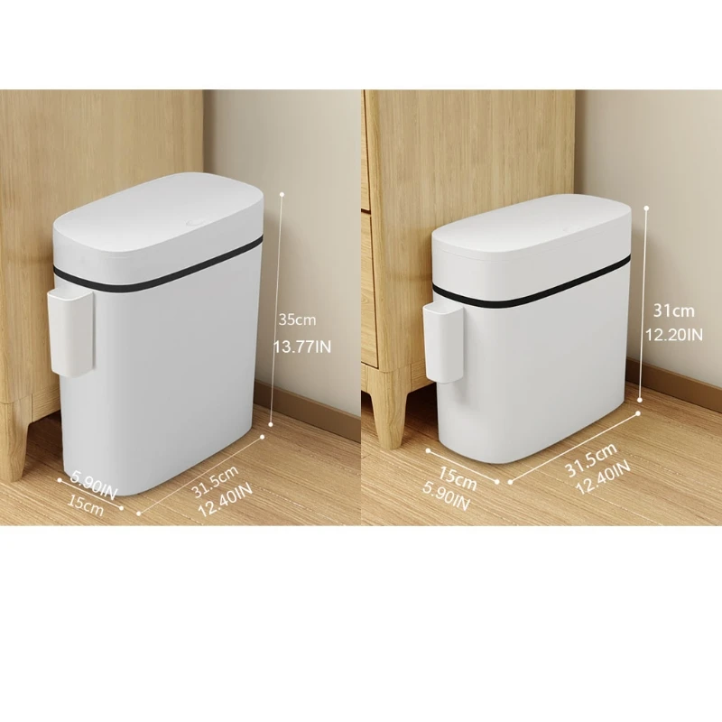 Rectangular Hand Press Slim Plastic Trash Can with Lid 12L/14L Household Barrel Wastebasket Garbage Container Bin for Bathroom |
