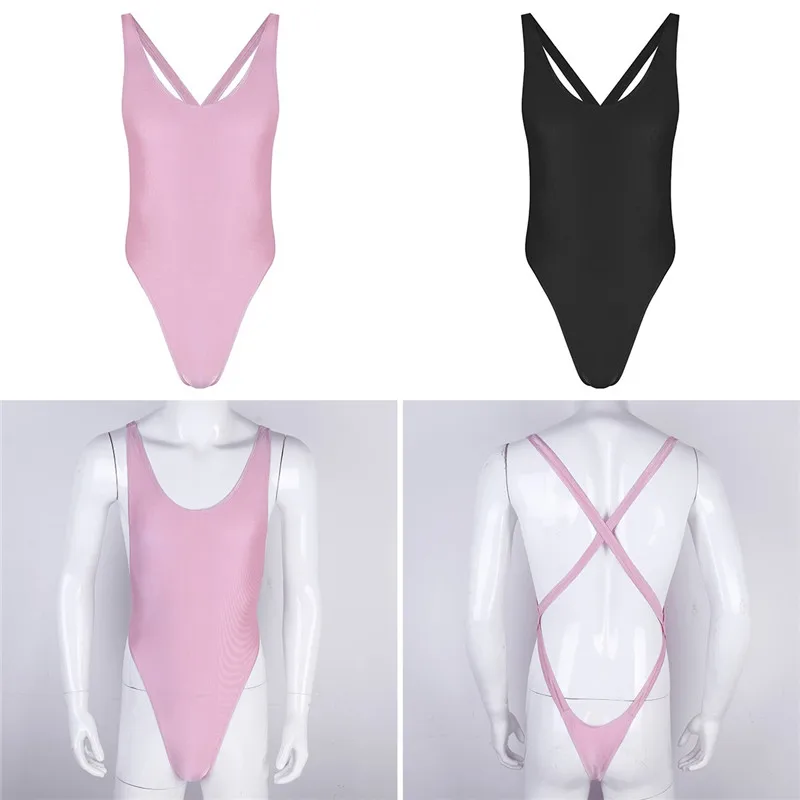 Мужское сплошное нижнее белье боди с открытой спиной и перекрестной шнуровкой