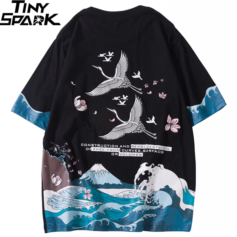 Футболка мужская хип-хоп 2020 уличная одежда японская великая волна Harajuku Crane принт
