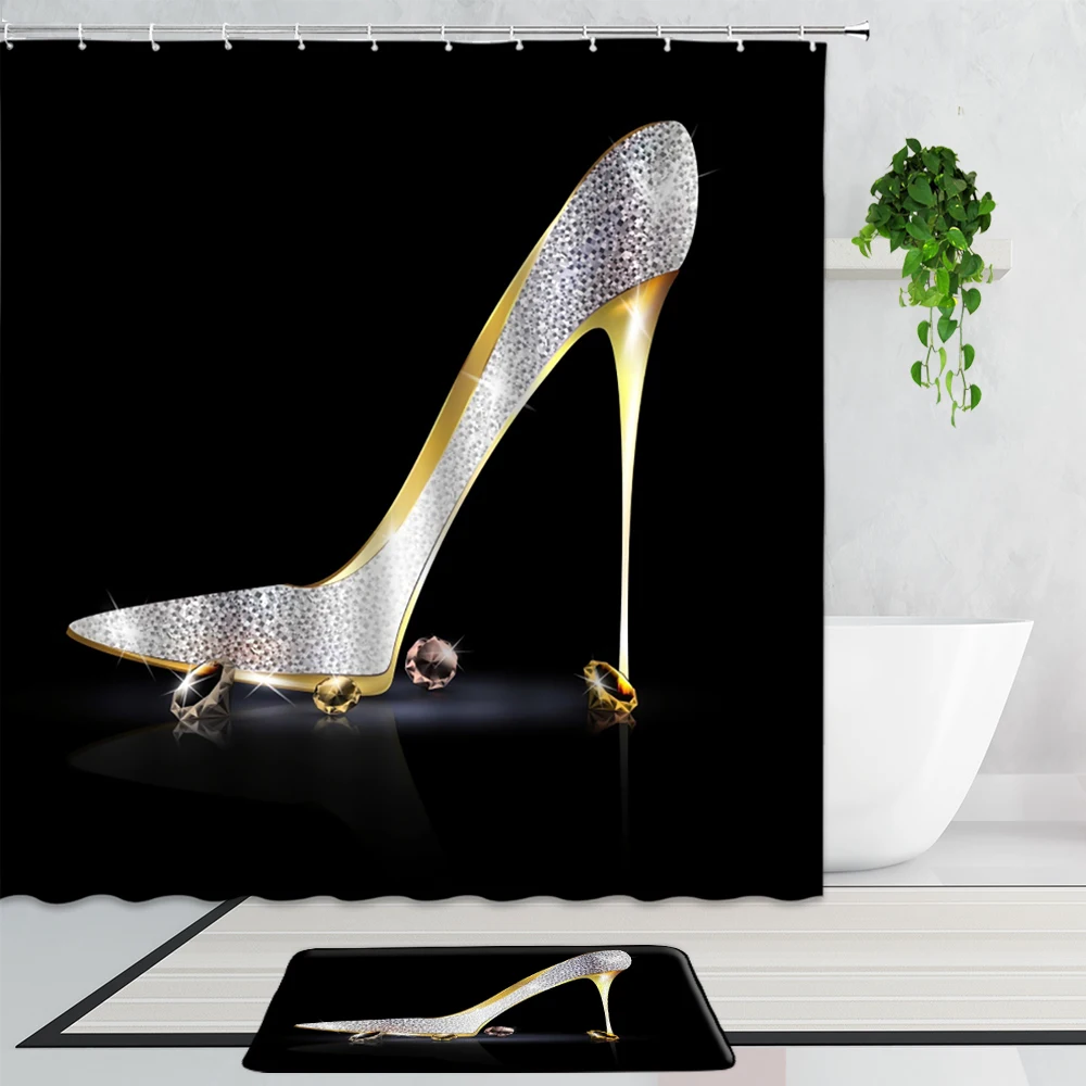 Модный с изображением красных губ занавески для душа на высоком каблуке красивые