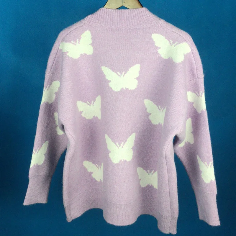 

Knitted Butterfly Loose Ladies Cardigan Sweater V Neck Single Breasted Women Sweaters 2021 Autumn Winter New Female Cardigans