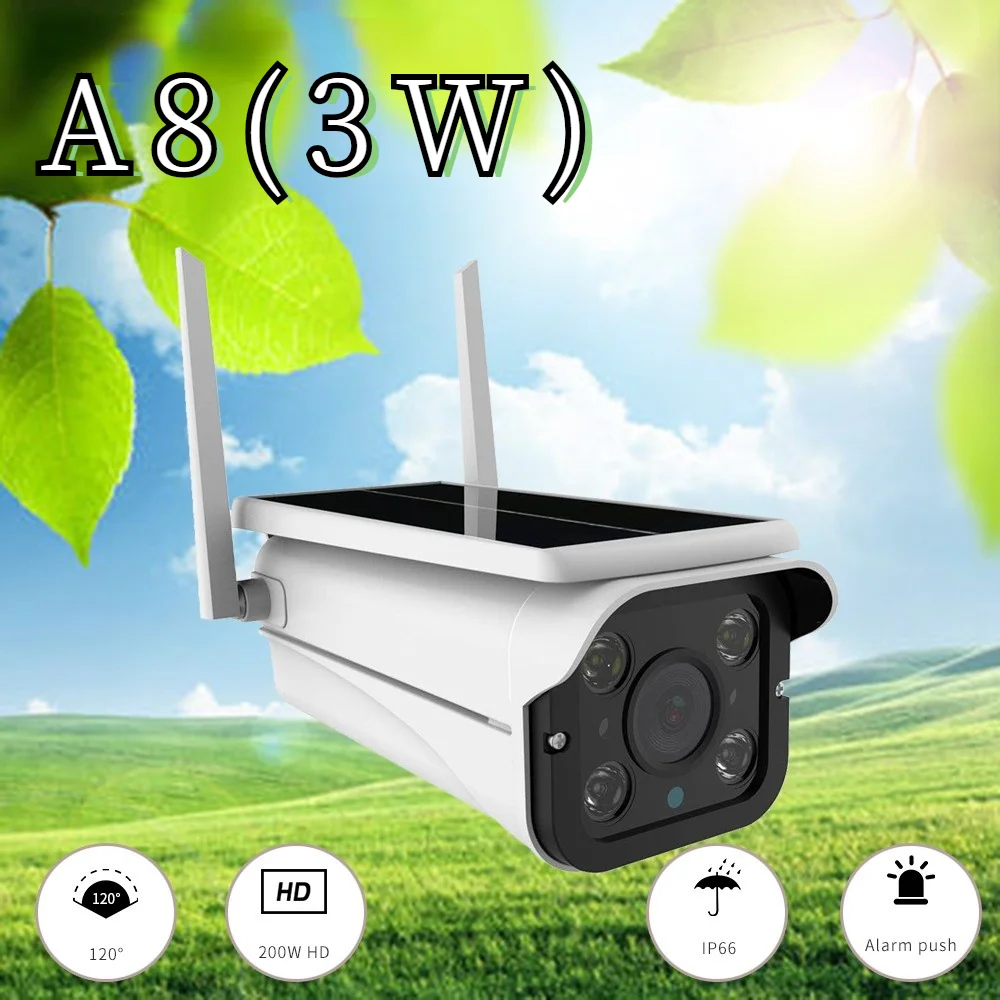

A8 Solar WIFI Camera HD 1080P Solar Panel Battery Power Wireless Surveillance IP Camera Outdoor IP66 WaterProof Security Camera