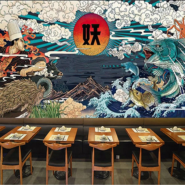 3D японский распылением волна укие обои граффити Ресторан фоновая стена для