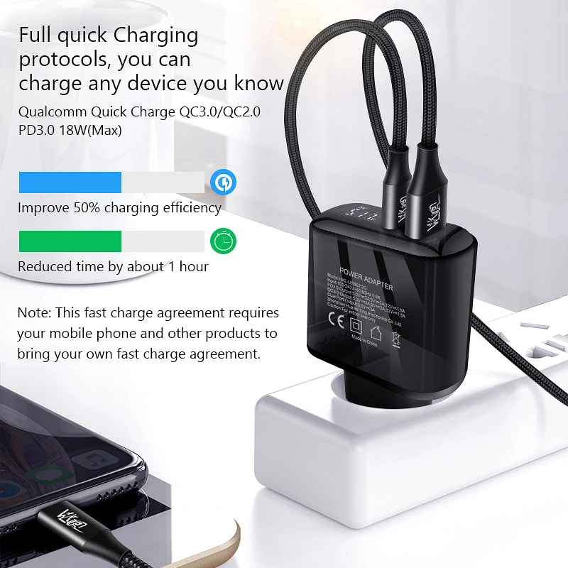 VVKing USB зарядное устройство 18 Вт PD Быстрая зарядка usb type C HD Smart display EU разъем для iPhone