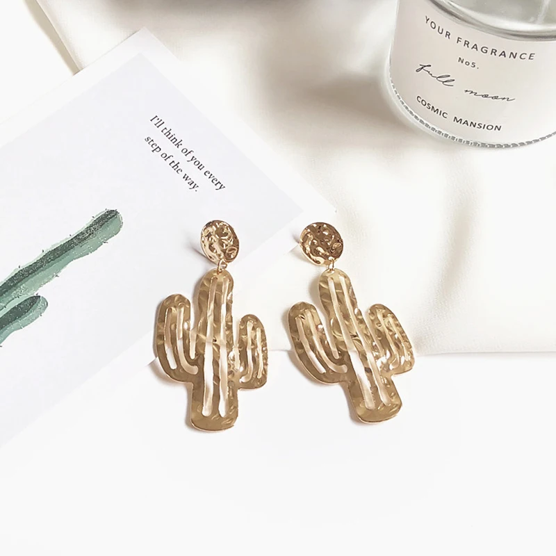 Большие пустые металлические серьги-кактусы в модном стиле с растительными подвесками в виде ушей 2019 года - ювелирные изделия для женщин в качестве подарка на день рождения.