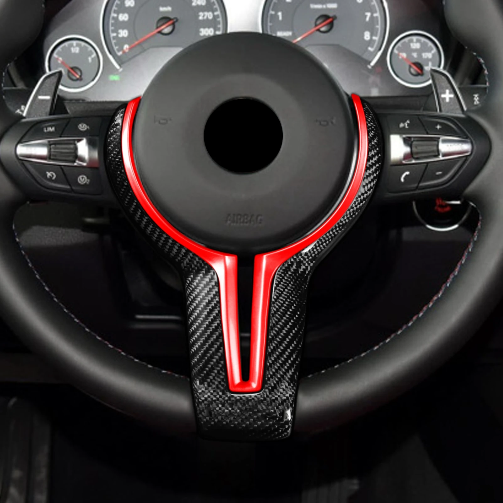 Скидка Чехол на руль для BMW M2 F87 M3 F80 M4 F82 M6 F06 F12 F13 2016-2019, Красное/серебристое/синее углеродное волокно