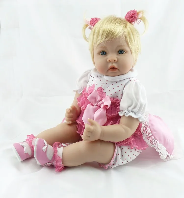 Reborn Baby Doll 22 дюймов 55 см Силиконовая виниловая девочка-кукла светлые волосы мягкая ткань тело живой малыш ребенок Рождество подарок для детей - Цвет: MODEL B