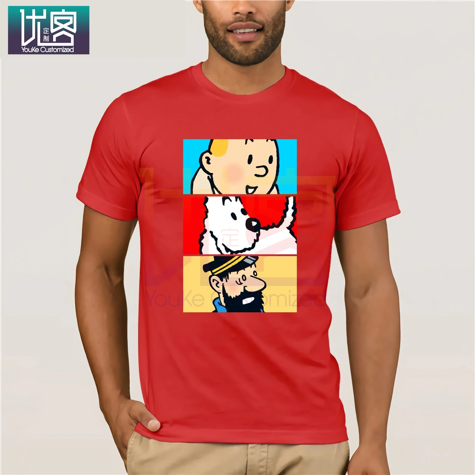 Tintin Milou Haddock The Adventures Of T-Shirt For Men Cotton Awesome Tee Short Sleeve Clothing Amazing | Мужская одежда