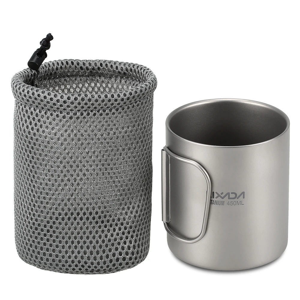 

220ml / 450ml Outdoor Titanium Cup Mug Pots Tableware Camping Cup Picnic Water Cup Coffee Tea Mug with Foldable Handle
