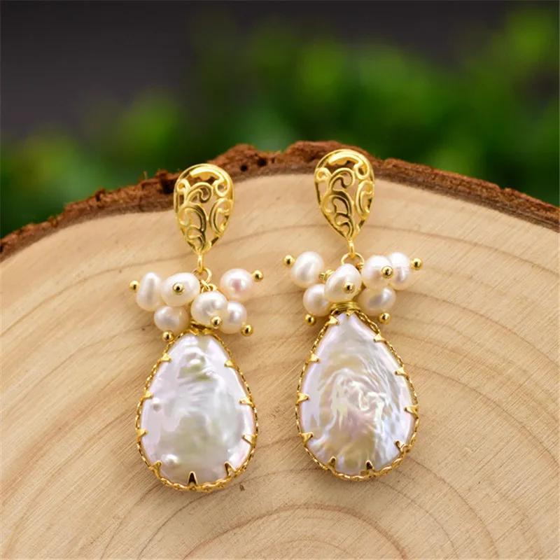 

Handmade Natural Freshwater Baroque White Freshwater Pearl Water Drop Dangle Earrings For Women Gift Earrings Jewlery Accessorie