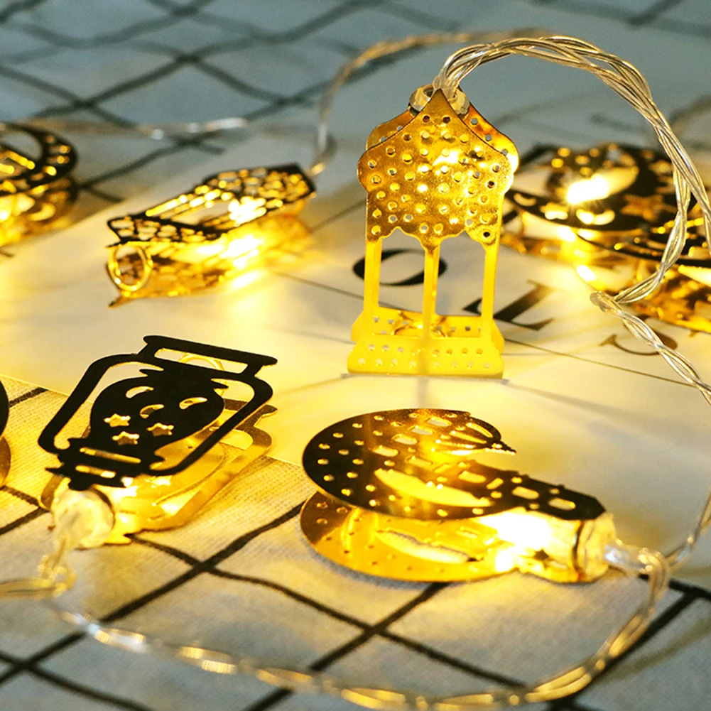 

LED String Lights Metal Gold Moon StarMosque Light 10 LED Pendant Lamps Ramadan Eid Mubarak Ornament Islamic Muslim Festival